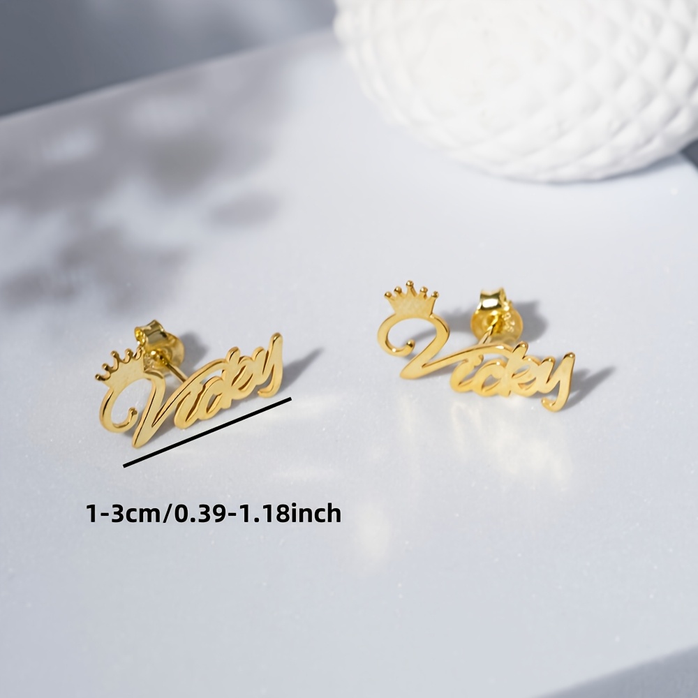 Crown Letter Name Stud Earrings, Customizable Gift for Her
