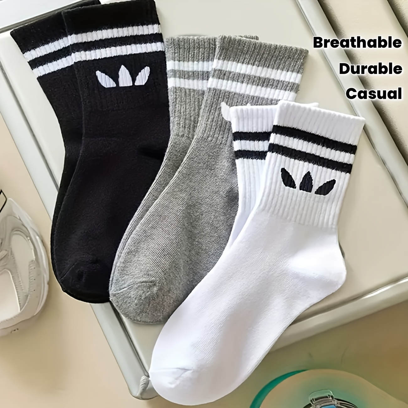 TEMU Confezione da 3 di calzini sportivi da donna minimalisti in , e grigio, calzini da donna morbidi, casual e versatili