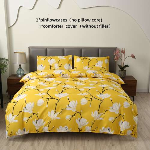 Soft Brushed Microfiber Duvet Cover Set With Pillow Sham - Queen Size, Solid Yellow