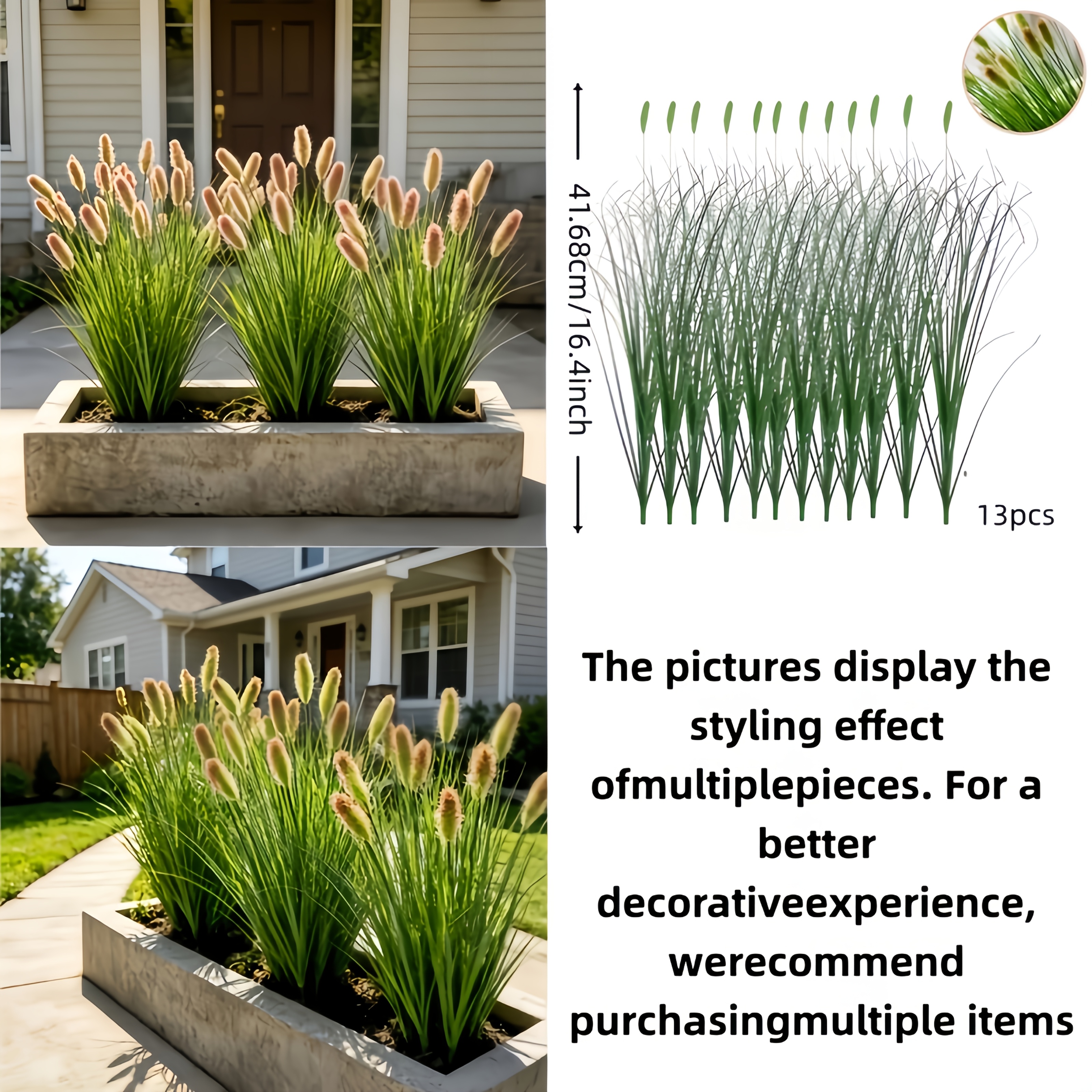 Image of 13pcs Set Of Artificial Reed Grass And Flowers. Features , Fluffy Texture With Lifelike Shapes That Resist Deformation And Do Not Shed Fibers . Ideal For Placement In Living Rooms, , , Guesthouses