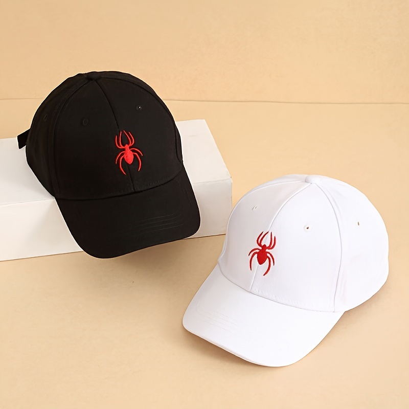 

2pcs Embroidered Spider Baseball Caps, Street Style Sun Protection Hats (58cm/22.83in), Adjustable Strap, Unisex, Black & White Set