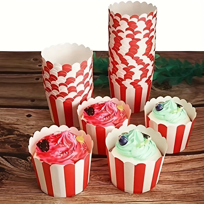 

50pcs, Muffin Liners Baking Paper Cups, Red Stripes Cupcake Liners Elegent Muffins Baking Cups Cupcake Wrappers For Christmas Party Decorations, Birthday Parties, Weddings