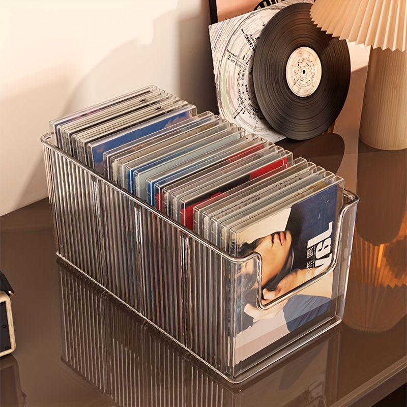 TEMU Robuster Klare Plastik-CD-Organizer mit Abnehmbaren Trennwänden - Durchsichtiger Aufbewahrungskorb für CDs, DVDs, Kassetten - Langlebiger