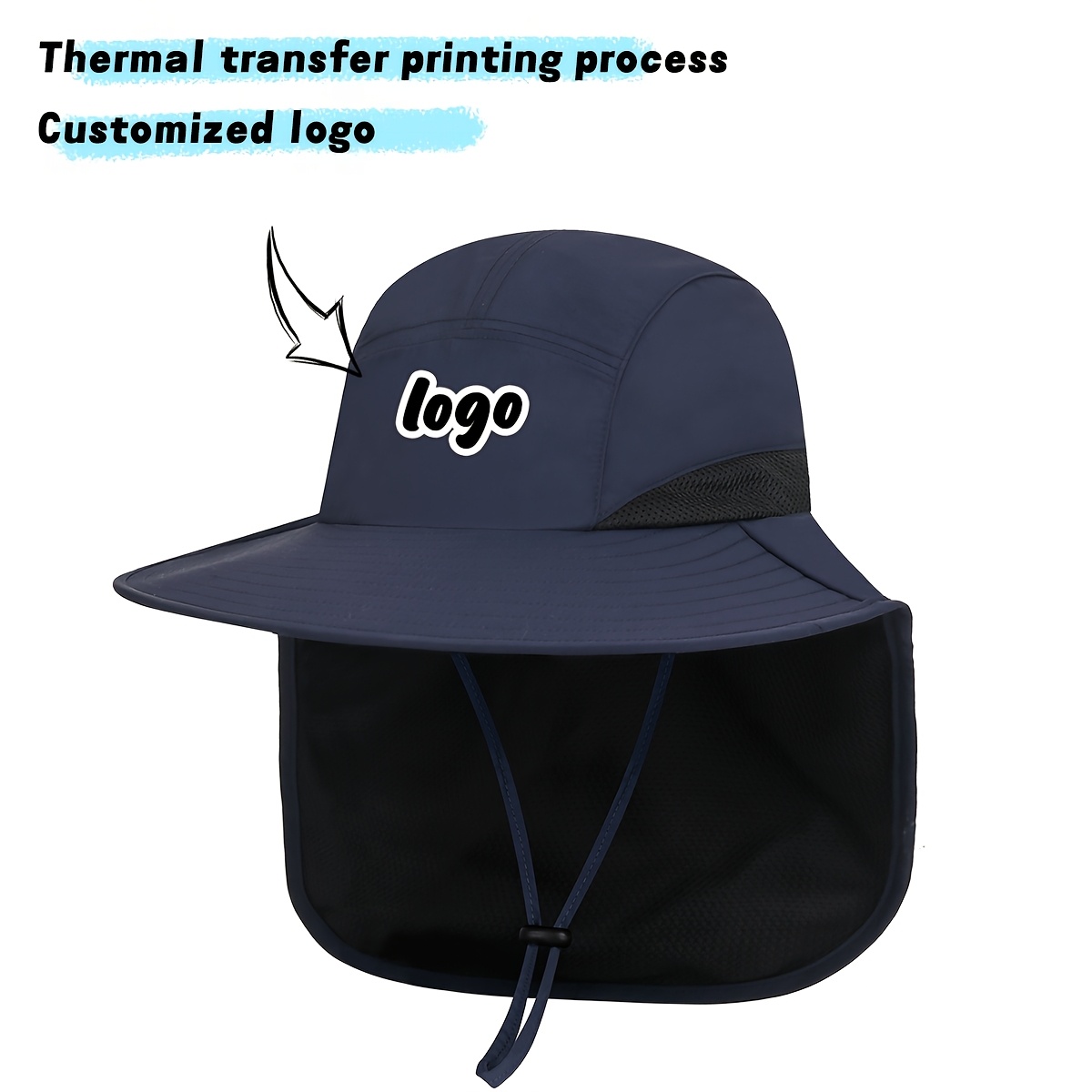 TEMU 1pc Customizable Printed Wide-brimmed Fisherman Hat For Outdoor Camping/hiking/fishing, Wearable Hat With Mesh Breathable Design And Adjustable