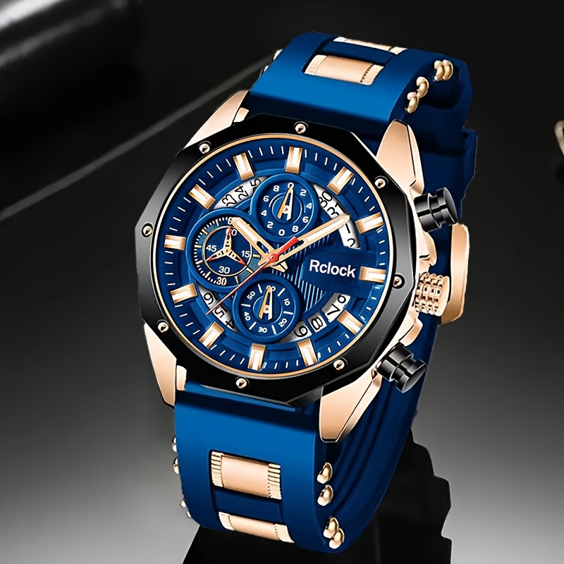 4pcs/set Fashion Men's Watches Set Men's Business Casual Watch & Bracelet Set Calendar Display, Quartz Movement, Men Bracelet Cross Necklace Luxury Watch for Men, Ideal Gift for Him