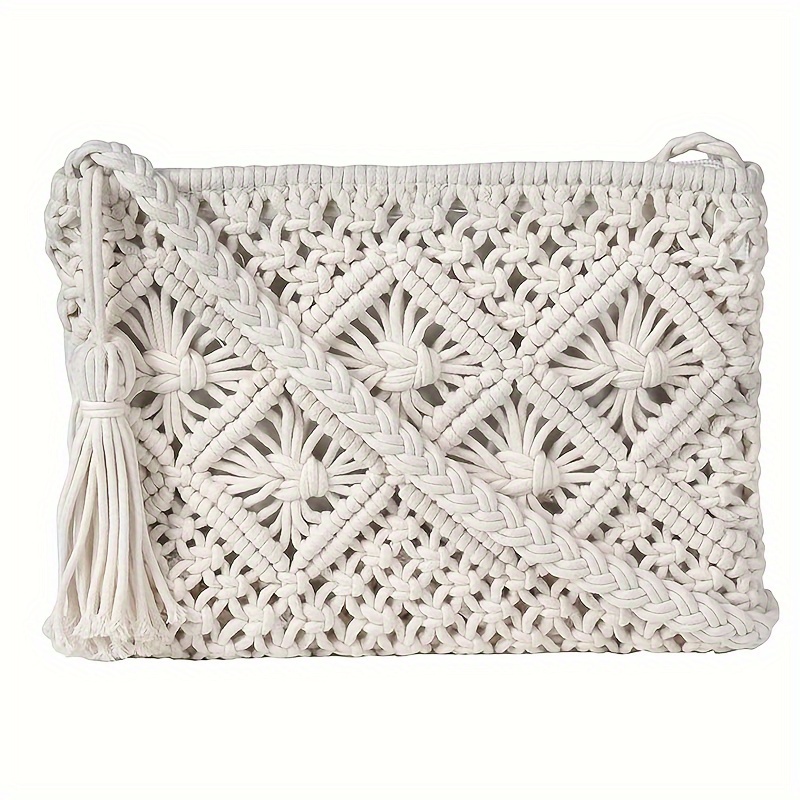 

Boho Crocheted Purse Summer Beach Purse Crossbody Bag, Boho Shoulder Bag Crochet Purse With Tassel