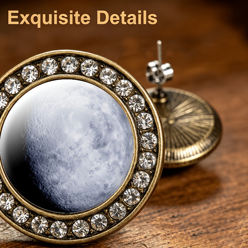2pcs Translucent Glass-inlaid Stud Earrings, Gray Planetary Design