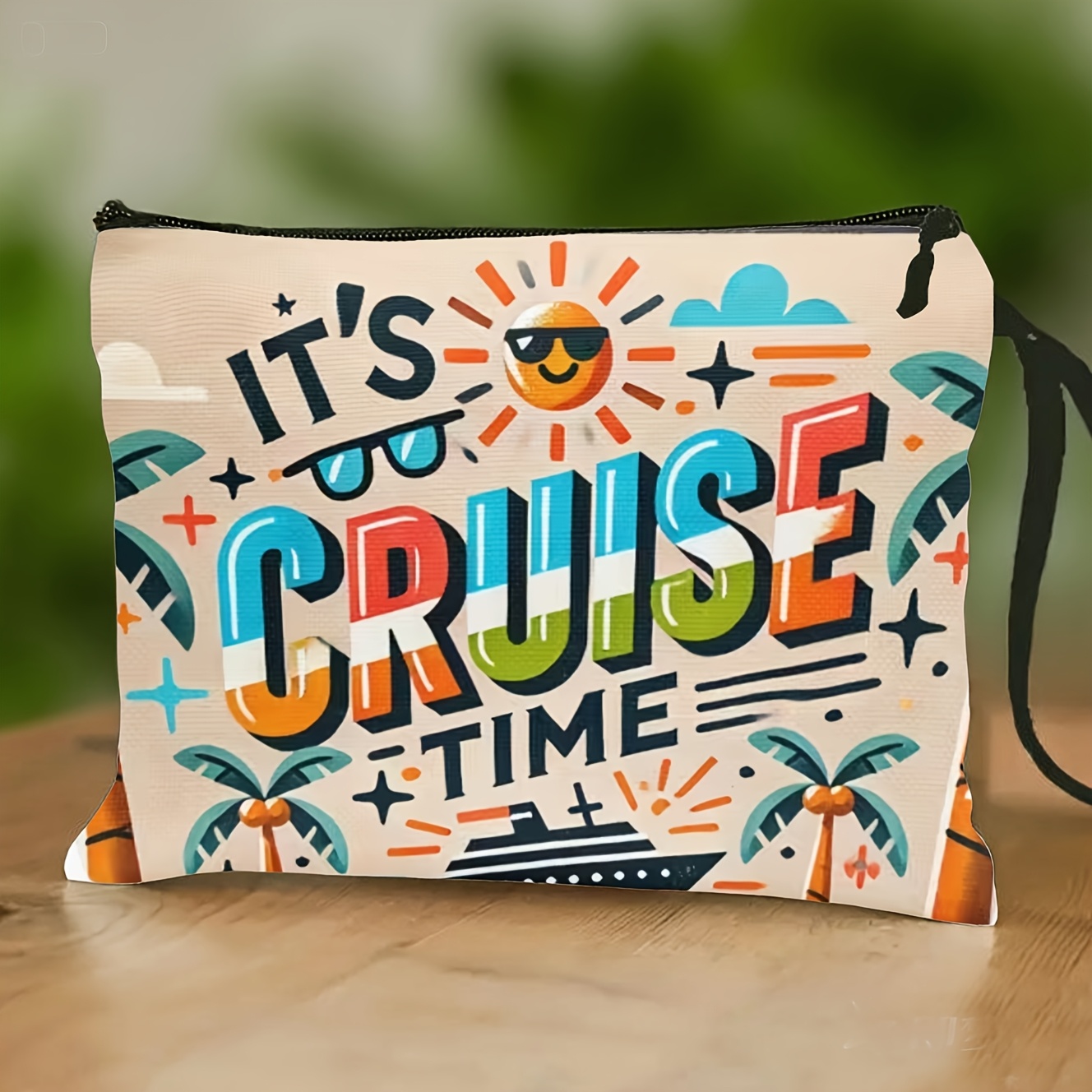 item picture   cruise themed cosmetic bag for travel toiletries featuring a wrist strap perfect gift for sailing enthusiasts suitable for vacations and everyday use