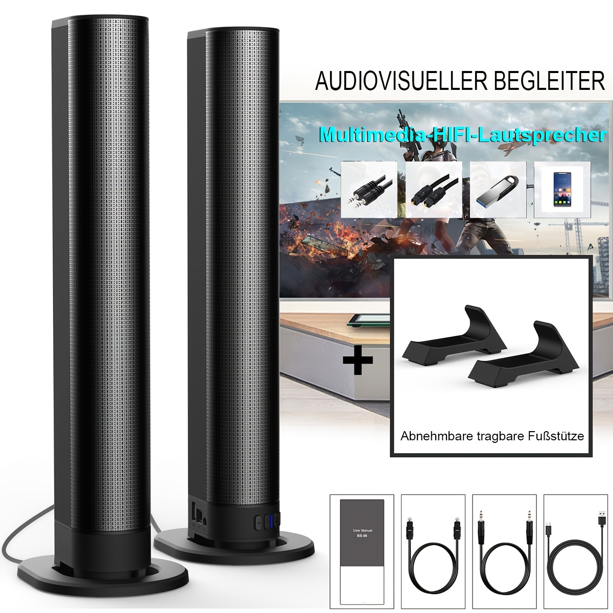 E-shop 20W Leistungsstarkes abnehmbares geteiltes Soundbar-System – -Heimkino mit drahtloser kabelgebundener Verbindung, Subwoofer mit vier