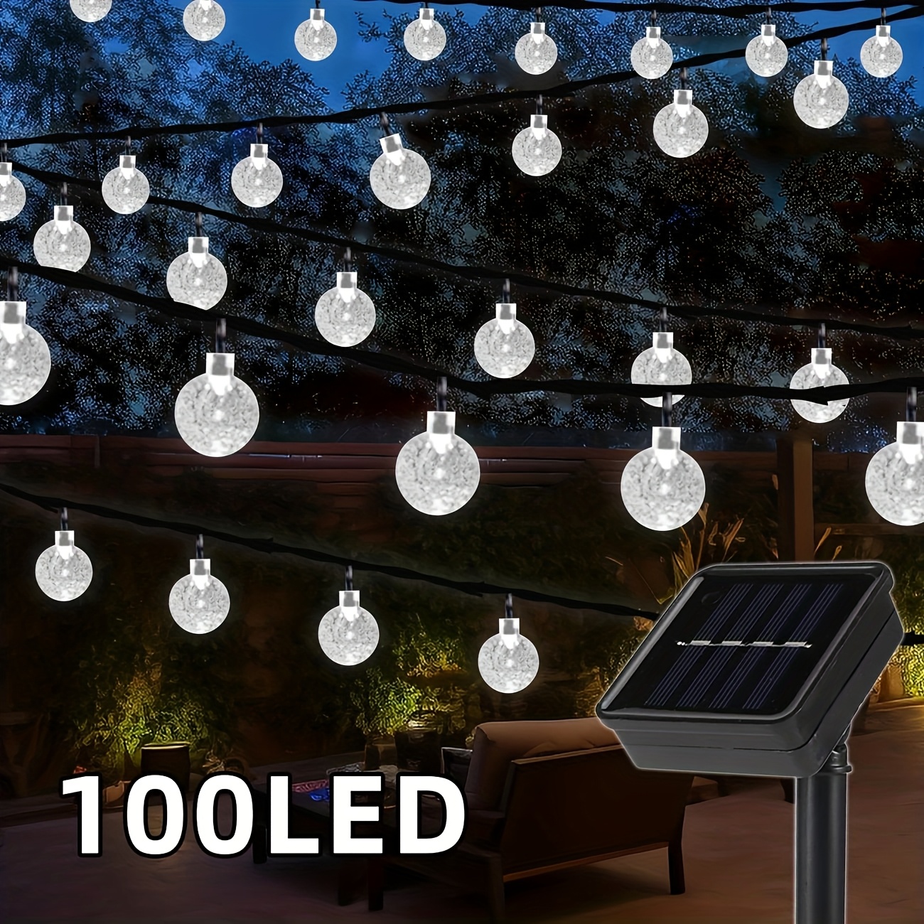 TEMU Led Solar String Lights] 1pack Led Crystal Solar String Lights, Solar Outdoor Lights, With 8 Lighting , Halloween Decorations Lights Outdoor For