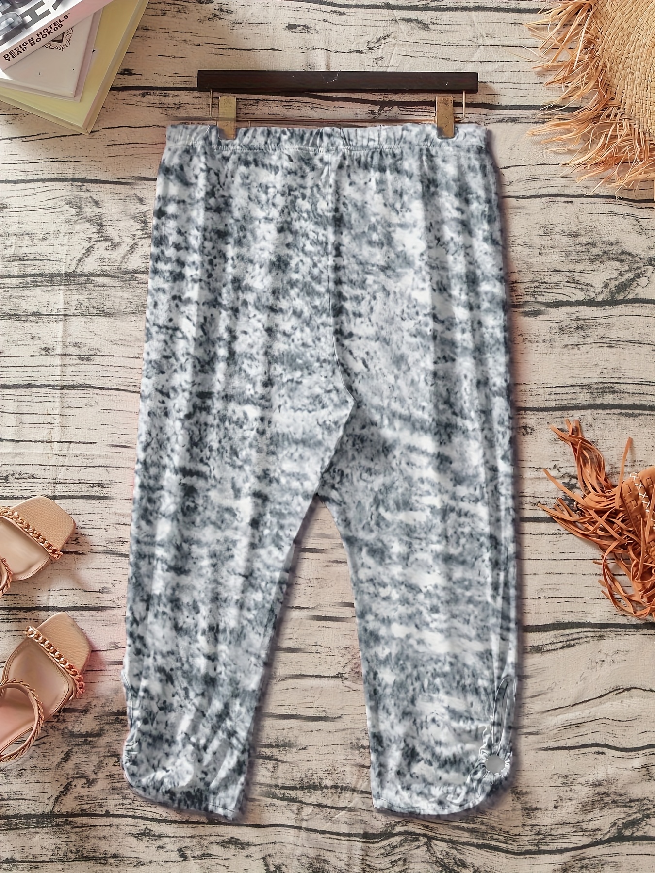 Women's Plus Size Stretchy Casual Pants - Solid Color Black, Elastic Waistband, Comfort Fit, Polyester, Machine Washable - Ideal for Spring/Summer/Fall