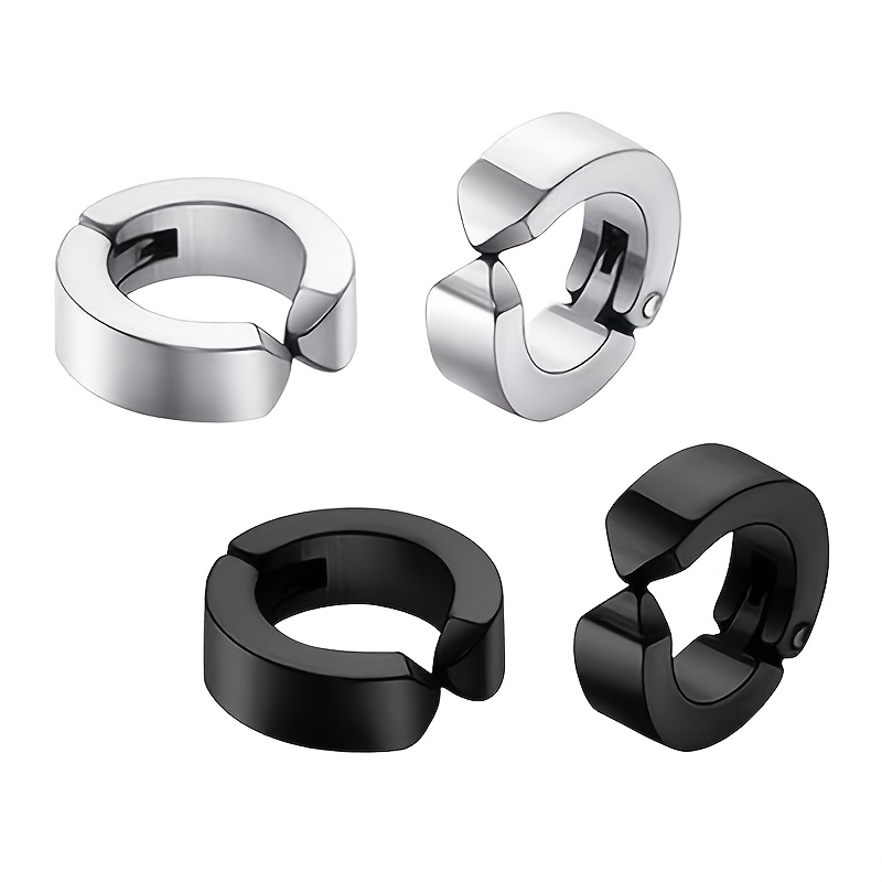 TEMU 2pairs 304 304 304 304 Stainless Steel Men's Ear Clips, Non-piercing Earrings, Punk Clip Earrings For Men, Without Battery