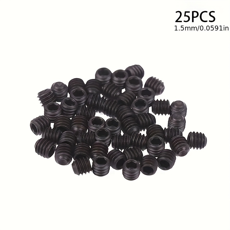 TEMU 25 piezas de tornillos para agujas de máquina de coser de tres hilos de 1.5 mm y 1.6 mm - Tornillos de cabeza hexagonal negros para uso