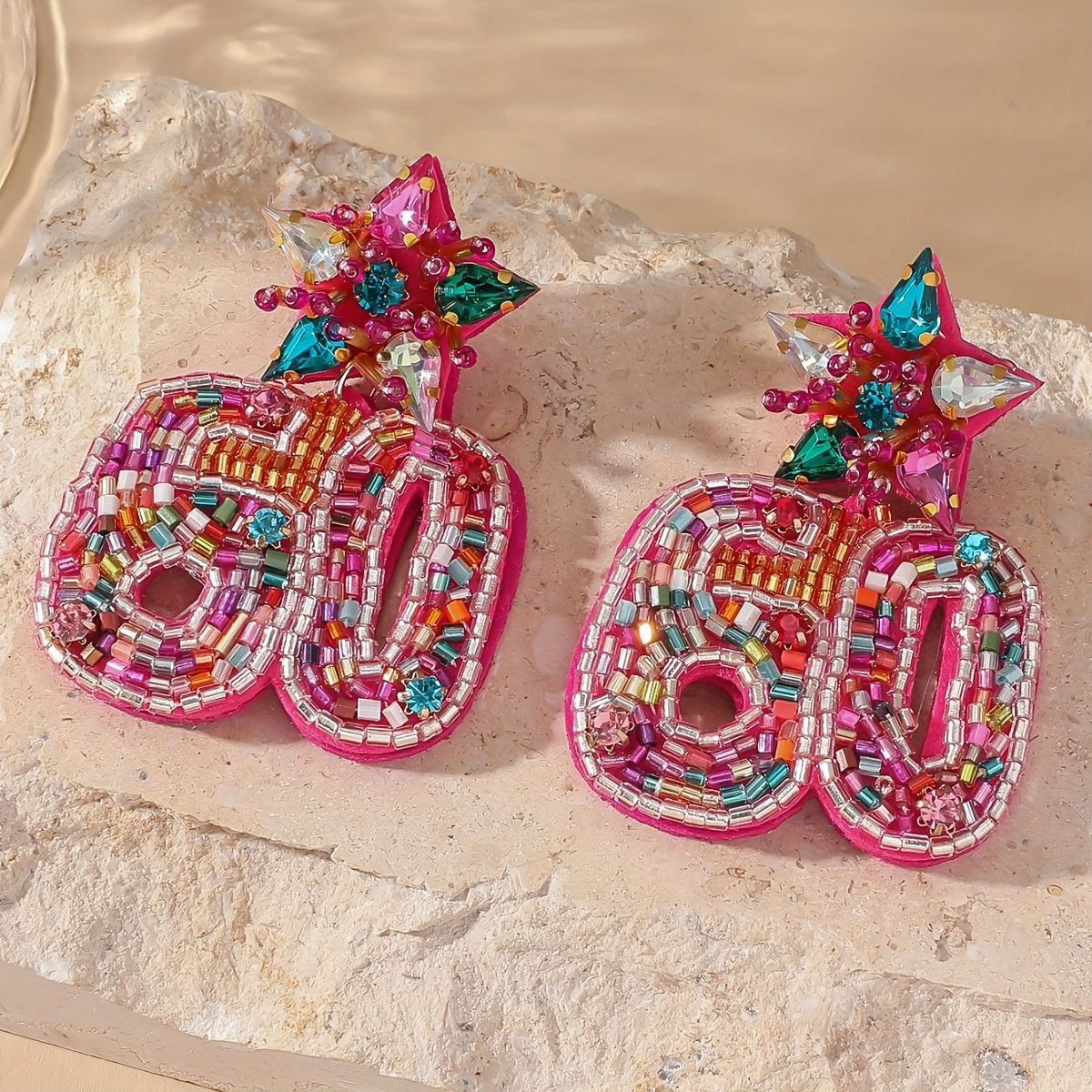 Boho Handcrafted Beaded Number Earrings Colorful Dangle for Women