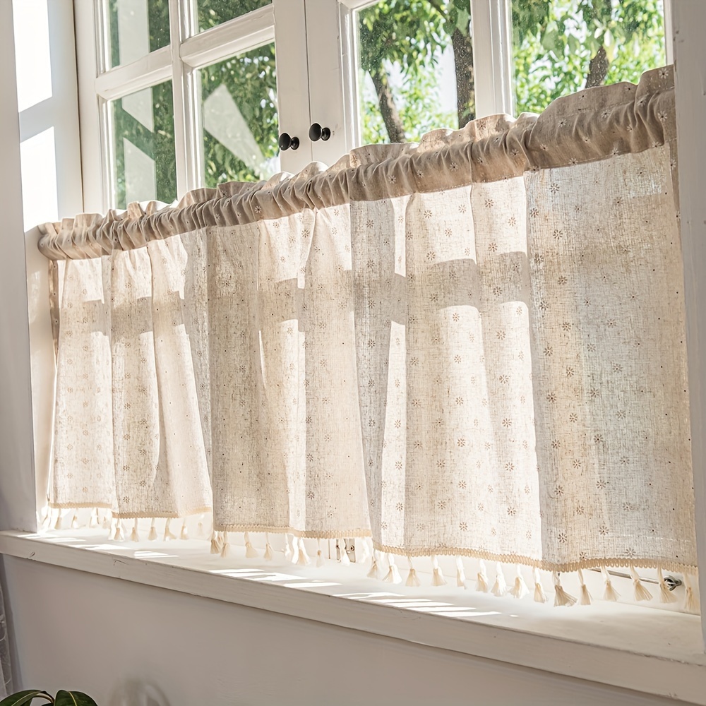 

1pc Floral Jasmine Curtain Short Curtain With Lace, Top Rod Pocketing, Suitable For Room Dining Room Decoration