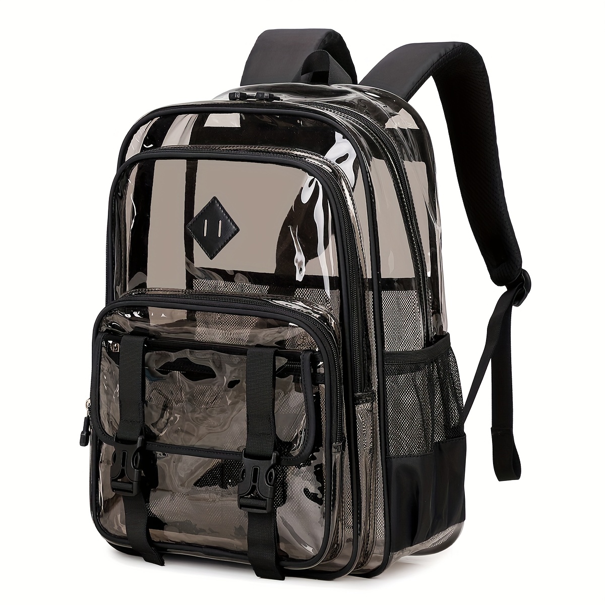 TEMU Transparent Pvc Casual Backpack For Women, With Large Capacity, Multi-functional, Suitable For Students, In Solid Color, With 2 Shoulder Straps.