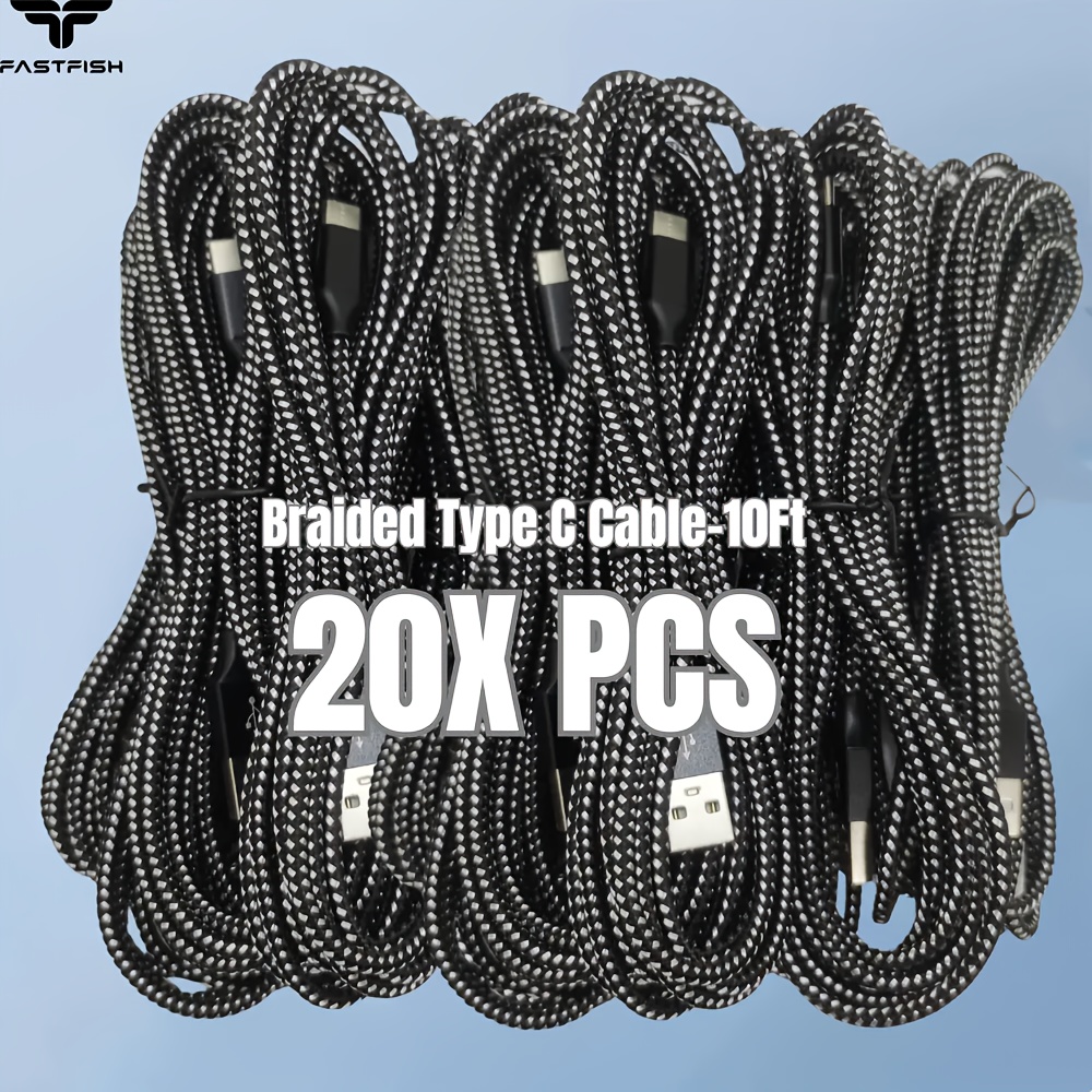 

Fastfish 20pcs 10ft Usb C Cable Data Lot For Xiaomi Type C Charging Cord For Iphone 15/ 16 Pro Max