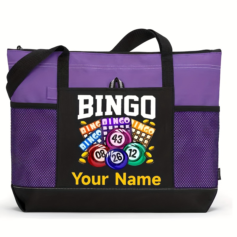TEMU Sac à bandoulière personnalisé pour femmes sur le thème du bingo - Grand sac tote durable avec poche intérieure, fermeture éclair de haute