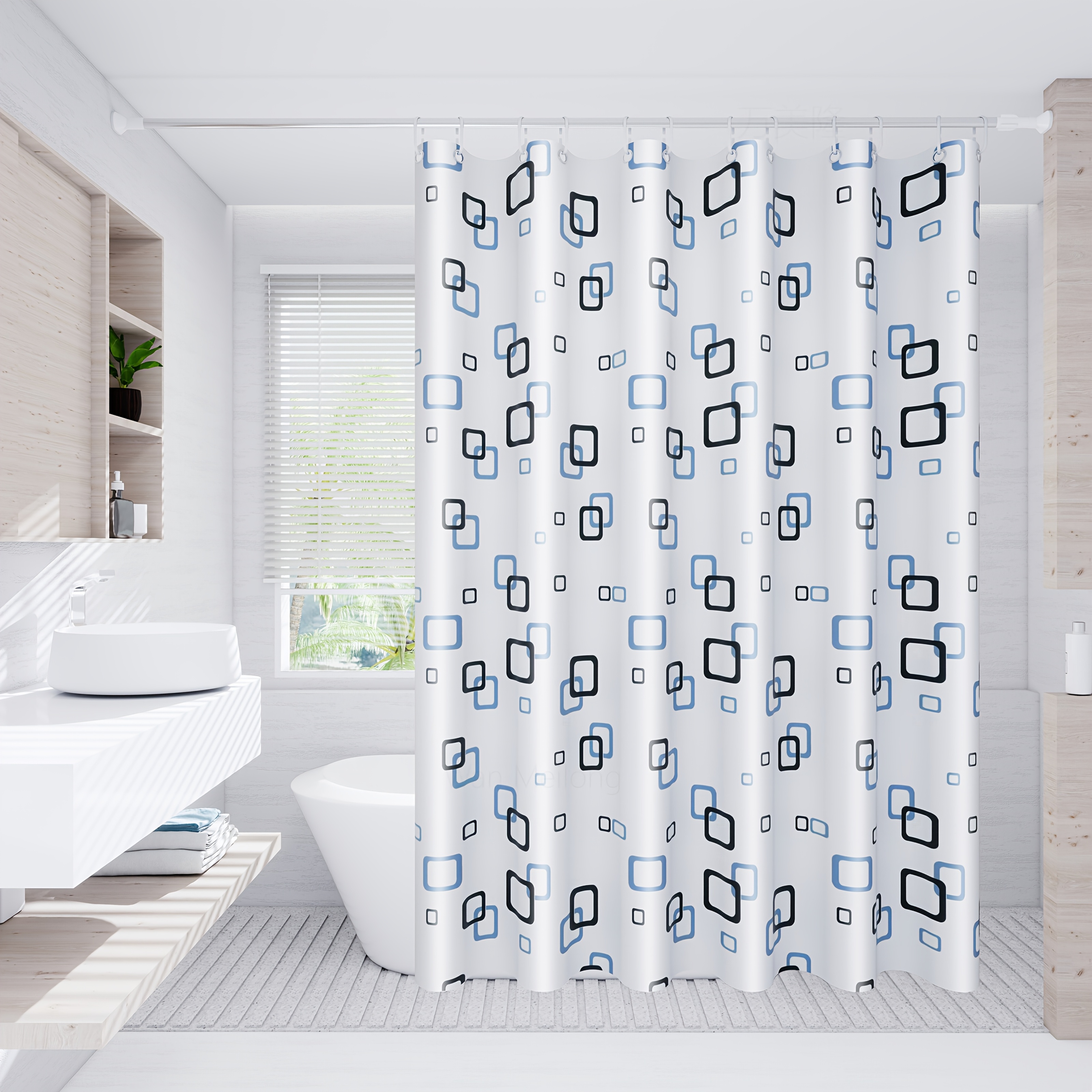 Image of Fashionable Checkered Shower Curtain, Bathroom Hotel Partition Curtain, Color To The Bathroom