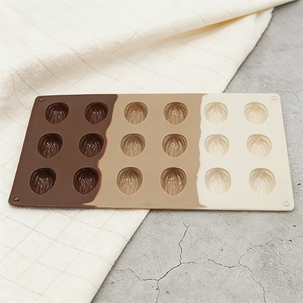 Image of 1pc Walnut Fondant Gum Paste Silicone Mold, Walnut-shaped Chocolate Candy Dessert Mousse Cake Decorating Baking Tool, High-temperature Resistant Candle Resin Mold For Holiday Gifts