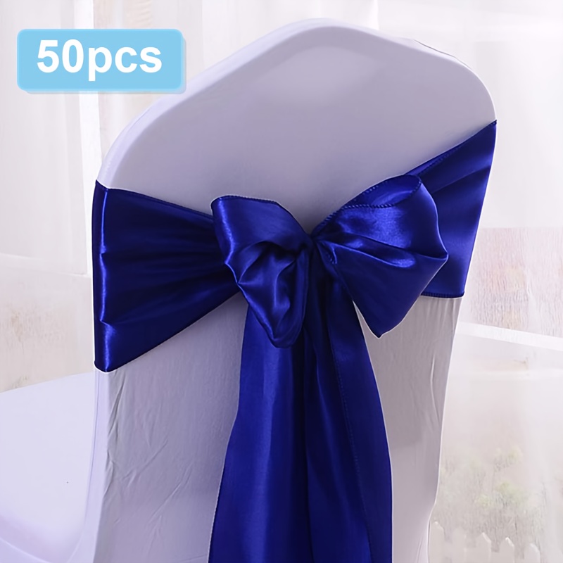 TEMU Special 10/50pcs Satin Ribbon Chair Cover Ties Decorative Bows Sashes (, , Royal Blue), Elastic Chair Ties, Suitable For Wedding, Party, Banquet