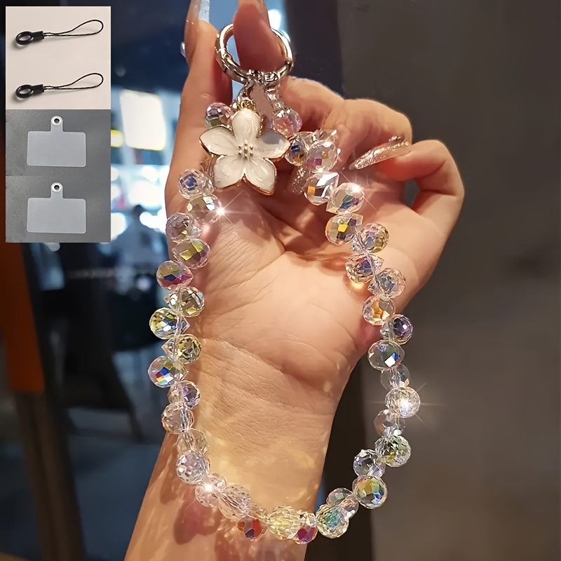 TEMU 세 가지 색상: 화이트, 핑크, 블랙. 패셔너블한 벚꽃 휴대폰 랜야드, 휴대폰 손목 스트랩, 휴대폰 케이스 스페이서 및 소형 랜야드 포함