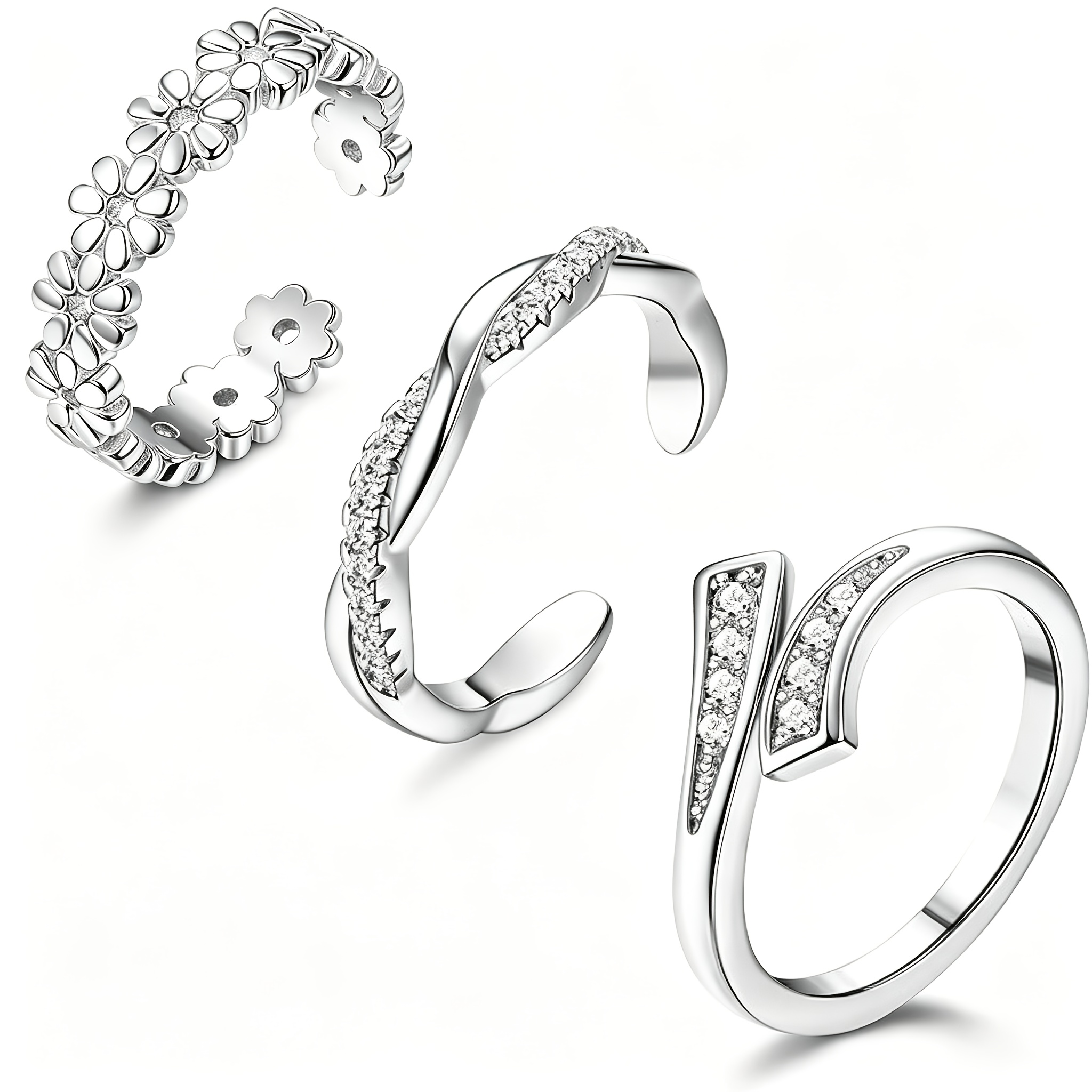 TEMU 3pcs Open Adjustable Toe Rings, Floral Toe Rings, Light Luxury Niche Design Stackable