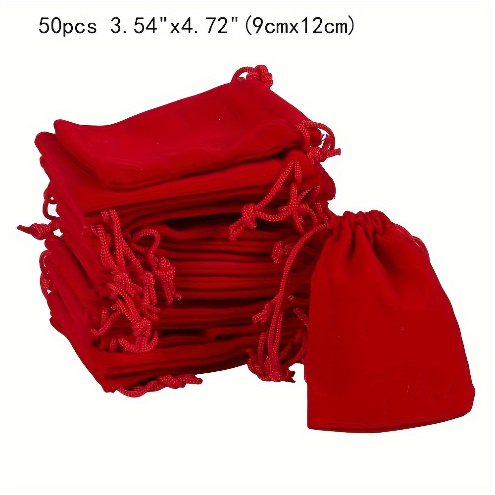50pcs Velvet Bags With Drawstrings For Wedding Red Gift Bags Party Favors, Red Drawstring Velvet Cloth Jewelry Pouches,halloween