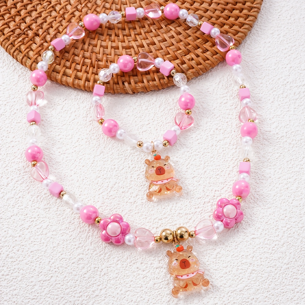 TEMU Juego de 2 piezas de joyería de Qpeach para niñas - collar con colgante de y pulsera con , elástica y ajustable, adecuada para fiestas, ,