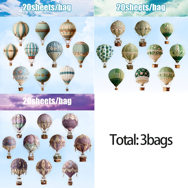 3 Bags of Balloon Pattern Stickers, 60 Sheets Total