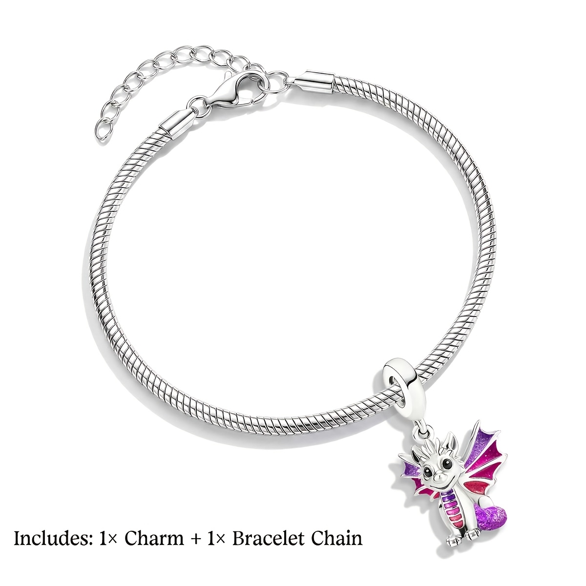 Women's 925 Silver Plated Luminous Flying Dragon Charm Bracelet
