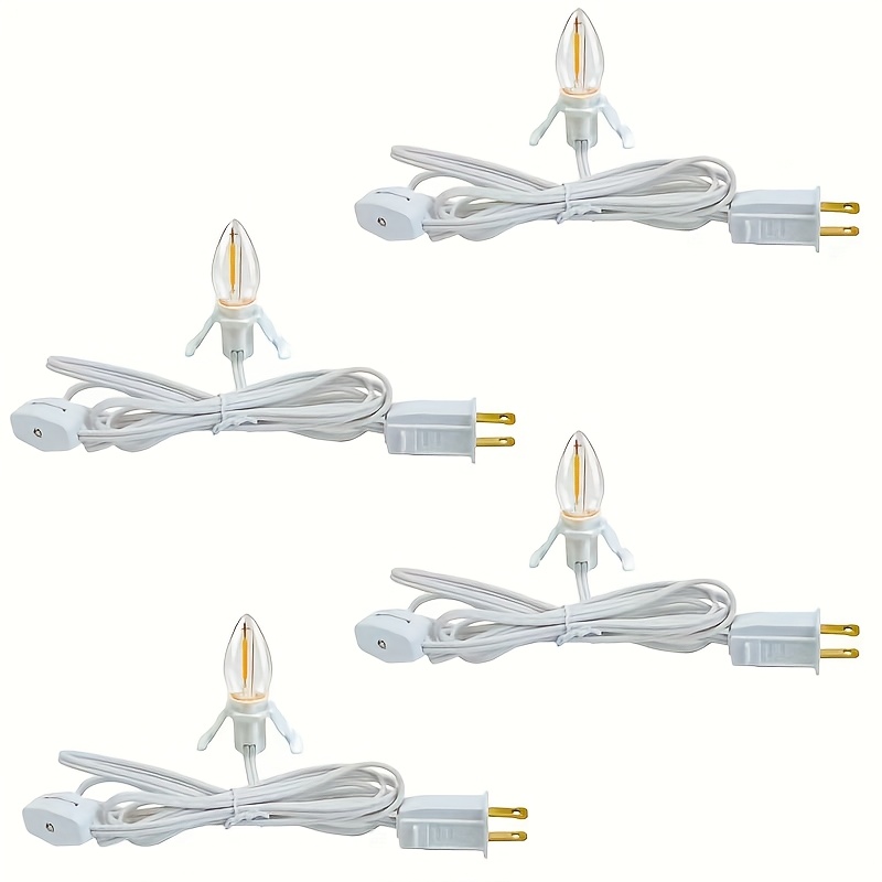 TEMU 4pcs 6ft White Led Accessory Cord With Switch , Light Up Christmas Decor - Clip-in C7 String Lights For Christmas Salt Lamp & , Festive Lighting