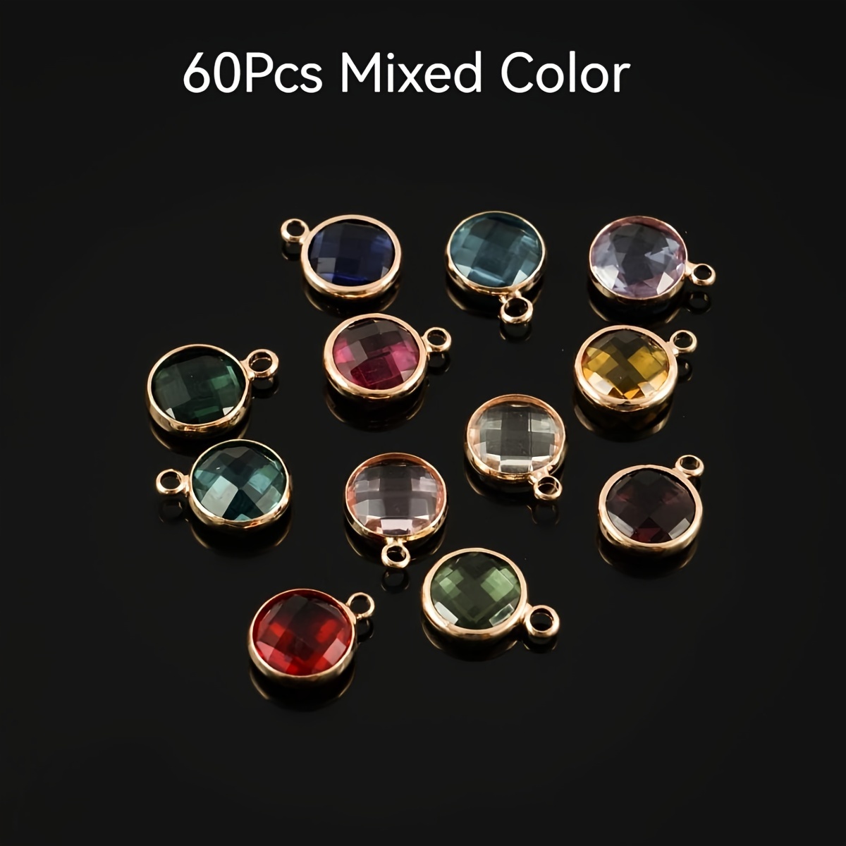 TEMU 60pcs Mixed Color Birthstone Charms 10mm Pendant Drop Bead For Women Men Jewelry Making