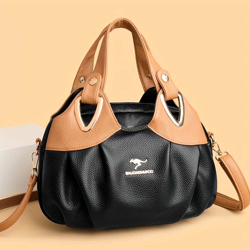 Luxurious Color-Block Design Women'S Handbag And Shoulder Bag, Crafted with Delicate Materials to Create a Fashionable Classic, Unique Metal Ring Decoration on The Handle Showcases Individual Taste