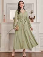 ramadan lace trim floral print kaftan dress elegant v neck midi dress womens clothing