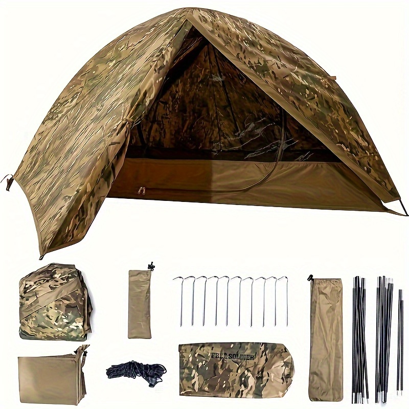 Image of Ultralight One-person Camouflage Camping Tent, Perfect For Adventure And Fishing, Easy To Set Up And Carry, With Protection, Durable And Compact For Solo Camping And Outdoor Activities