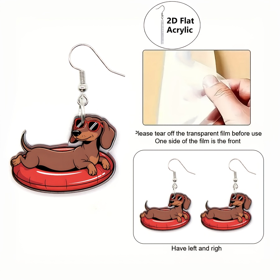 Watercolor Summer Swim Ring Dachshund Acrylic Earrings