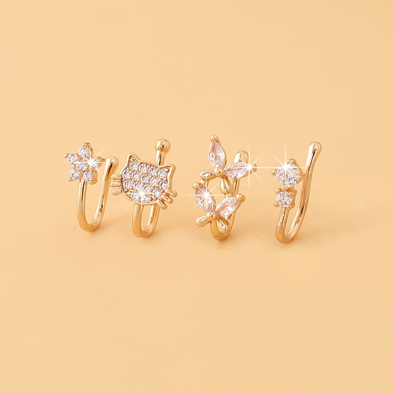TEMU 4 Pezzi Anelli per Naso Gatto, e - Gioielli Sintetici Regolabili con Design , Senza Piercing Necessario, Stile Vintage Elegante per Uso o