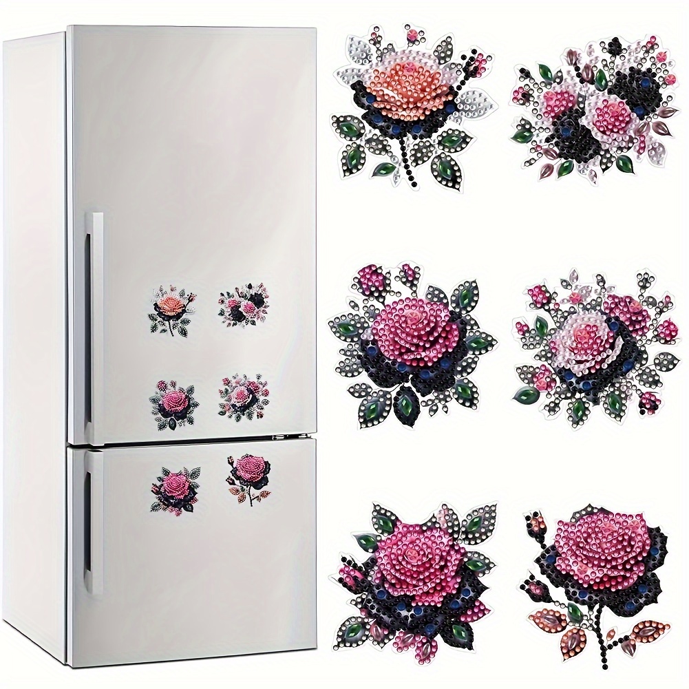 

6-pack Flower Diamond Painting Kits With Irregular Shaped Diamonds, Handmade Pet Fridge Magnet Art Crafts, Magnetic Diamond Art Stickers For Refrigerator, Car, Mailbox Decor, Festive Party Ornaments