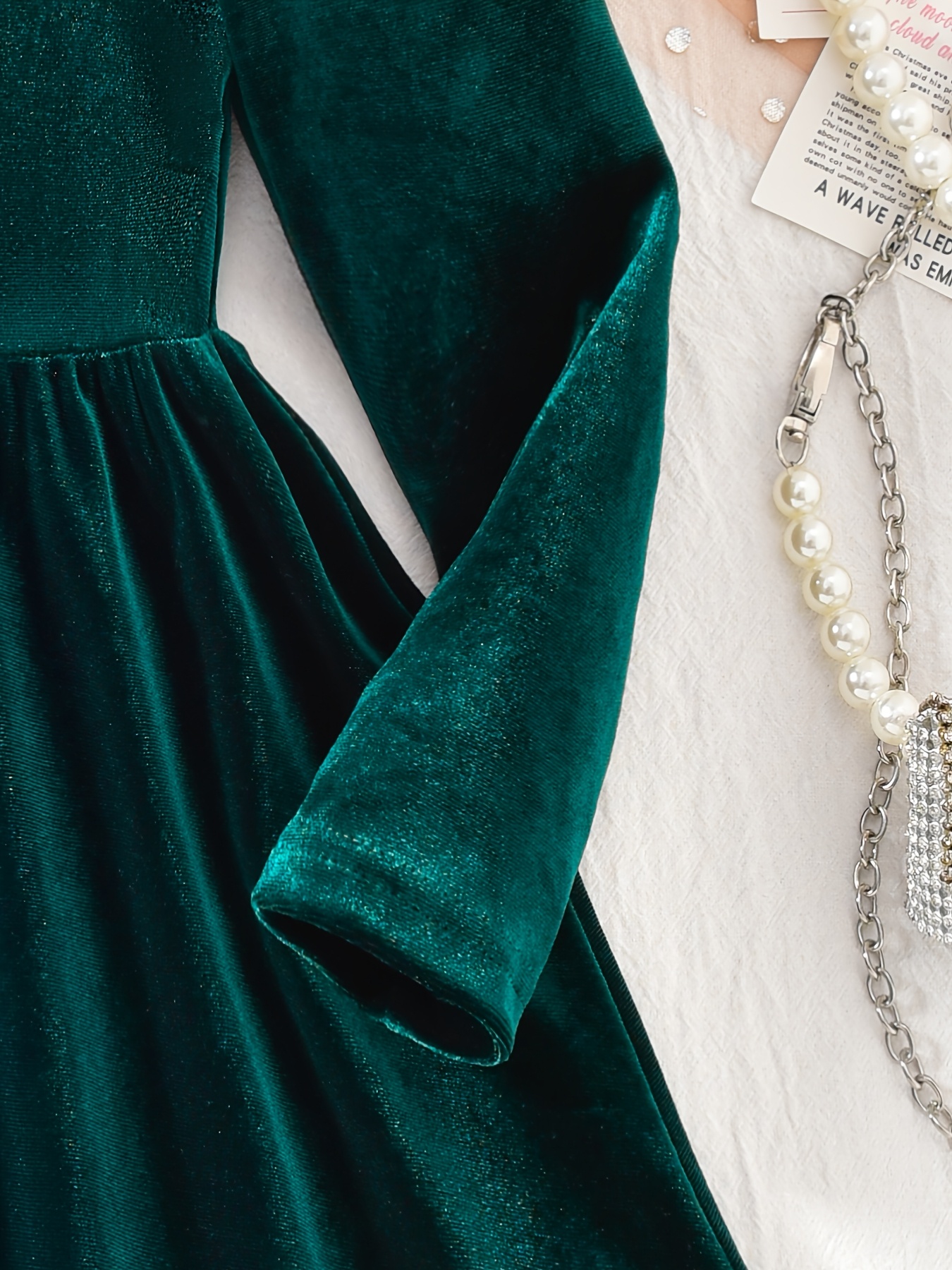 slim fit dress slacks The Deidre Dress in Green Velvet with Black Lace main image 1