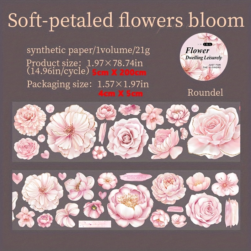 E-shop 1 Rolle gemütliches florales PET-Washi-Tape, für DIY-Handwerk, Landschafts-Spleißband-Aufkleber, Notizbücher, Scrapbooks, Tagebücher,