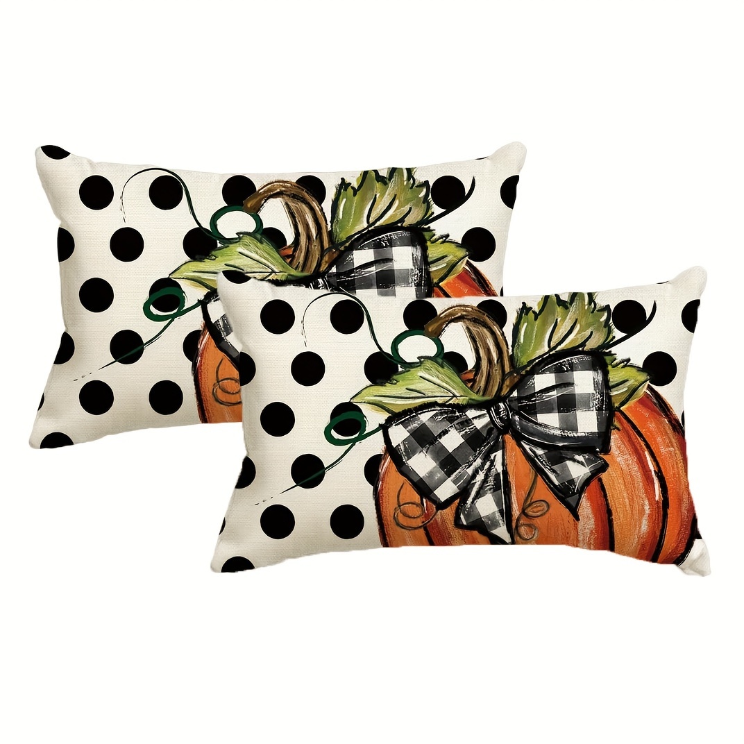 

2pcs Fall Polka Dot Pumpkin Short Plush Throw Pillow Cover, Seasonal Autumn Thanksgiving Harvest Decoration For Home Sofa Couch, No Pillow Core, 12 X 20 Inch