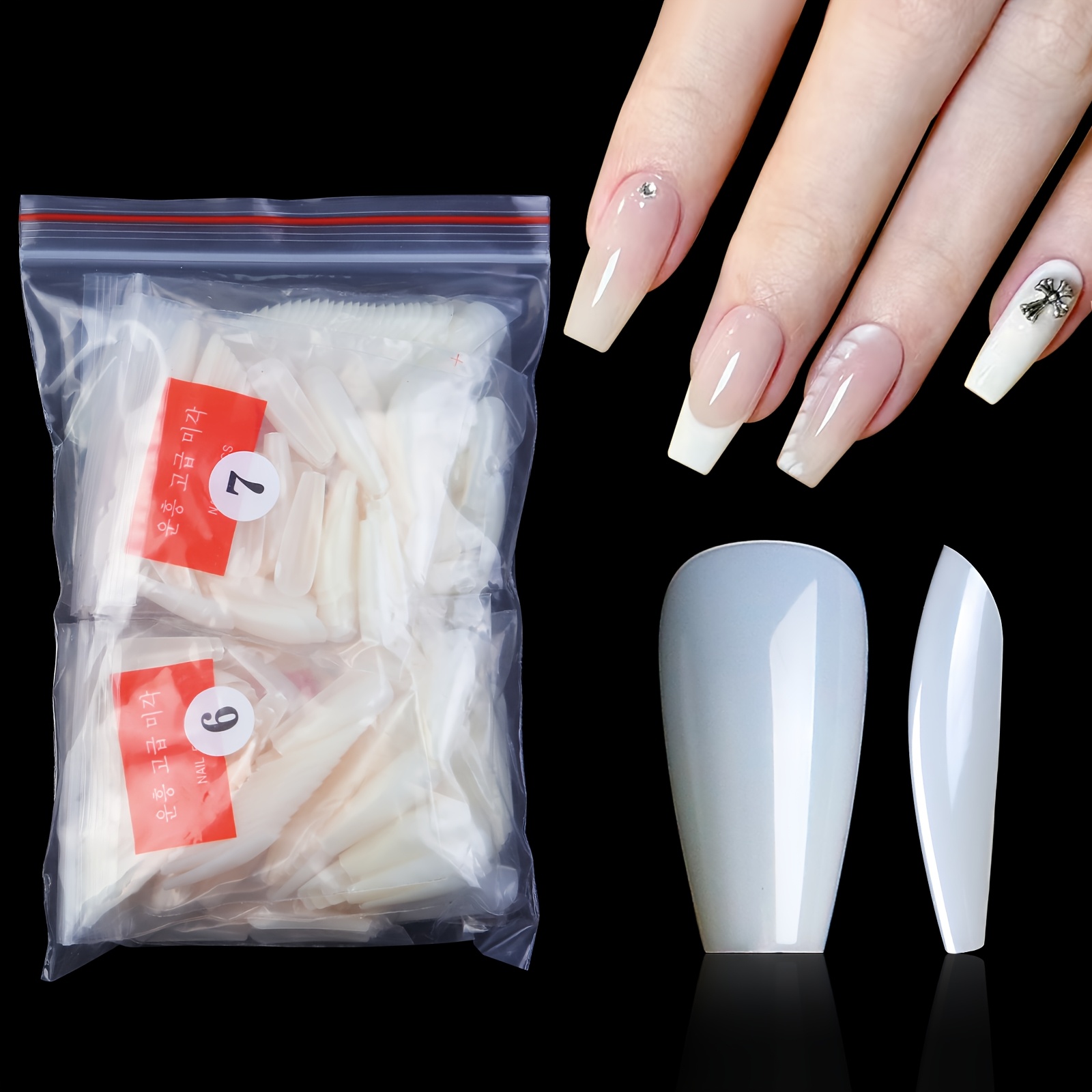 E-shop 500 Stk. Misscheering Natürliche Nude Press-On Nägel - Ultra-Dünne Acryl-Kunstnägel ohne Bohren mit Geometrischen & Ombre-Designs, Lange