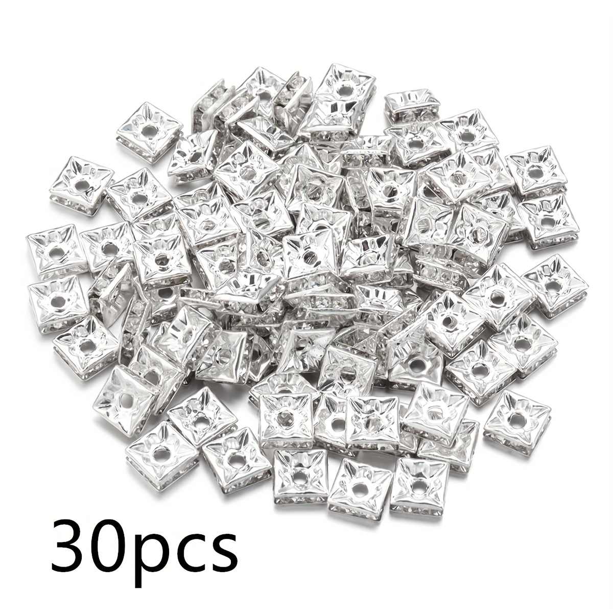 TEMU 30pcs Sparkling Square Zirconia Spacer Beads Bag Chain Dress Decorative Beads Handmade Making Supplies