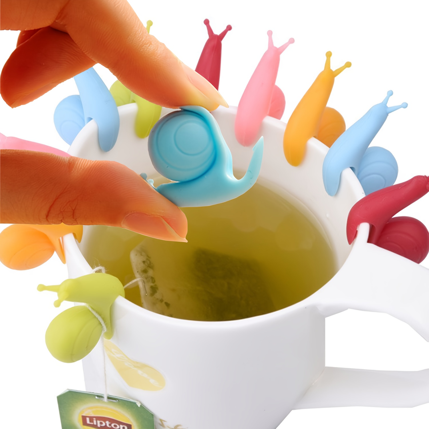 NeslGenc 10pcs piece set cute snail shaped silicone tea bag holder, colorful snail cup holder, snail glass label, party supplies, practical small items for daily life, suitable for silicone kitchen tools for tea lovers