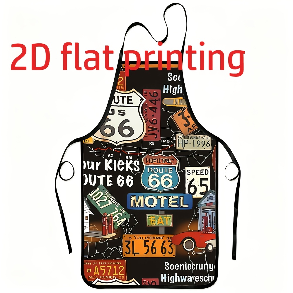 TEMU 1pc Route 66 Apron With Vintage Car & Route 66 Shield Emblem - Retro Suitable For Cooking, Baking, Gardening, Crafting - Apron For ,