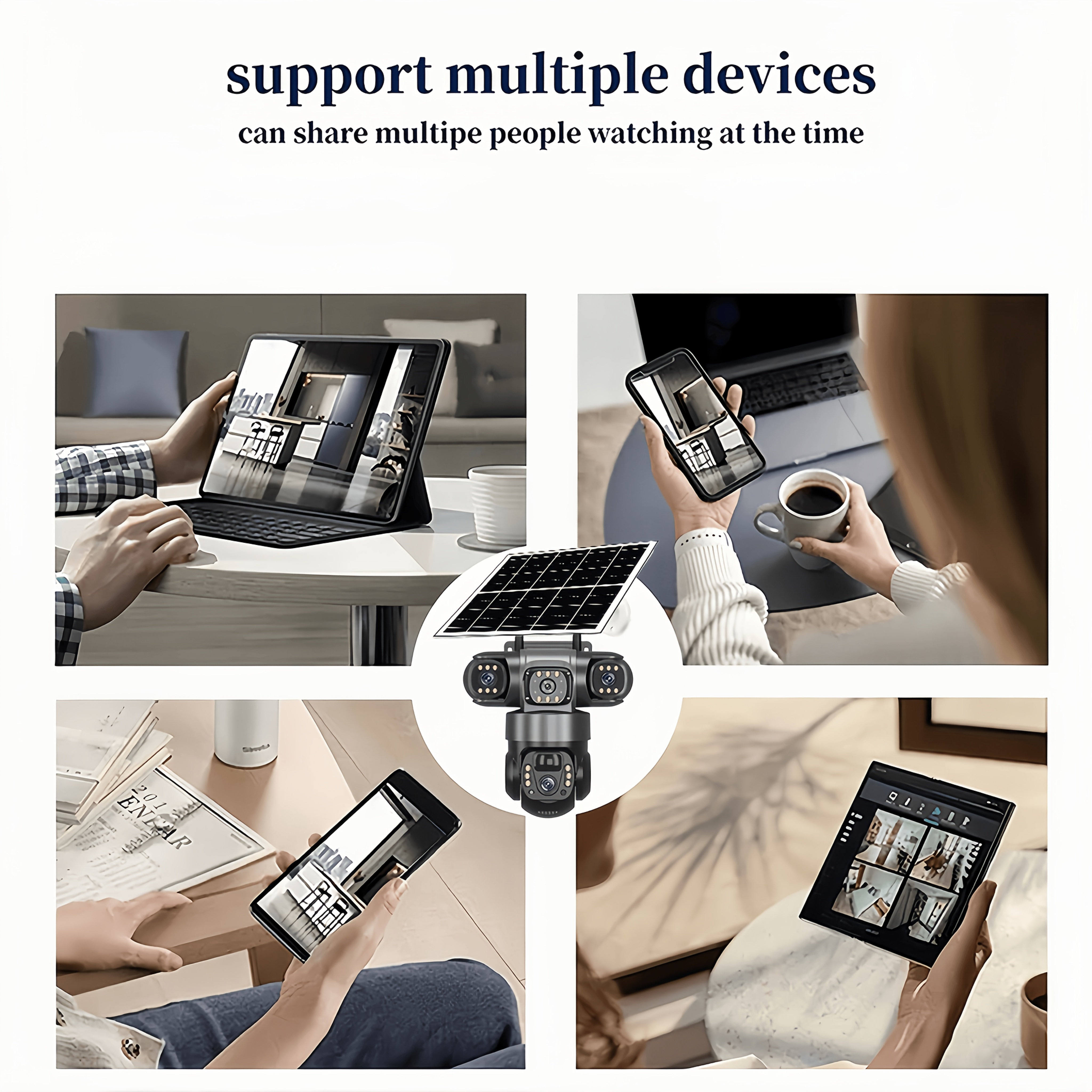 4G Solar-Powered Security Camera V380 Pro | Triple Lens & Triple Screen, PTZ Pan-Tilt-Zoom with Auto Tracking & AI Human Detection, H.265 Video Coding, Color Night Vision, 355° Horizontal & 90° Vertical Rotation, Two-Way Audio, Mobile App Control