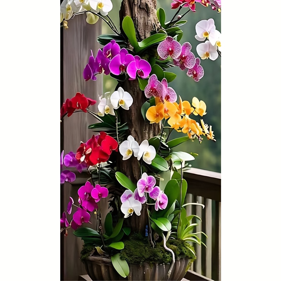 TEMU 1pc 5d Large Painting Kit, Orchid Painting Kit For Adults Diy Kit Diamond Diamond Dot Painting With Diamond Gemstone Art And Craft Wall