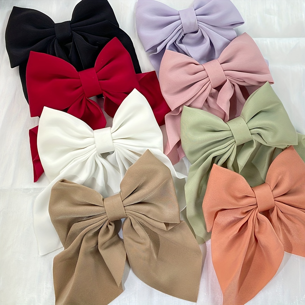 

2pcs Assorted Colors Large Satin Bow Hair Clips, Vintage Elegant Style, French Barrette For Daily Use With Alligator Clip, Versatile Fashion Hair Accessories
