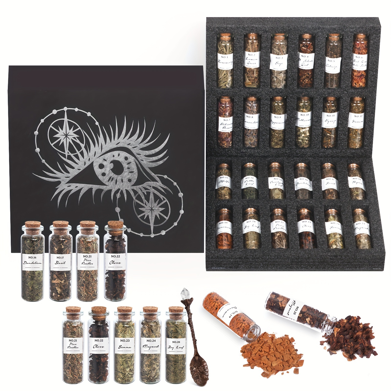 

24 Pcs Dried 1 Crystal Spoon Kit For Beginners Kit - Halloween Witchy Gift, Wiccan Supplies, Kits For -altar Supplies Herbal Natural For Wicca, Pagan , And /candle Making